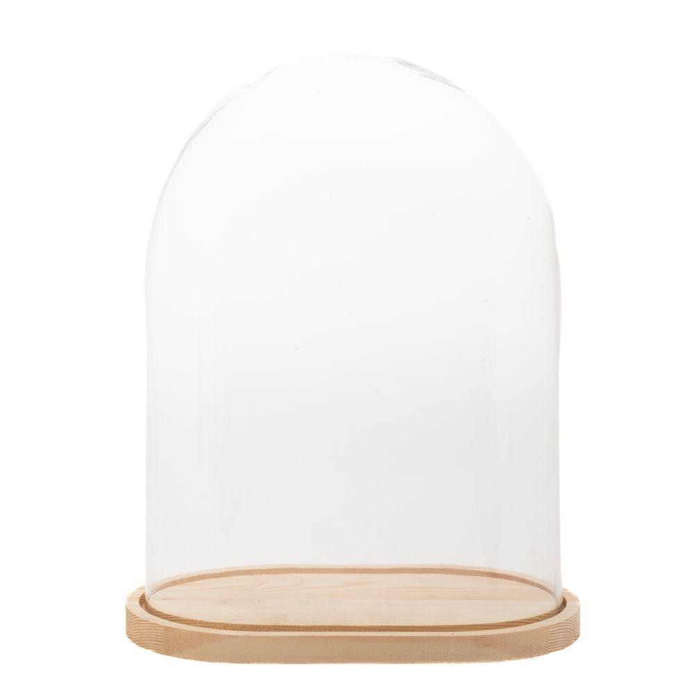 CAMPANA VETRO BASE LEGNO H.41CM.